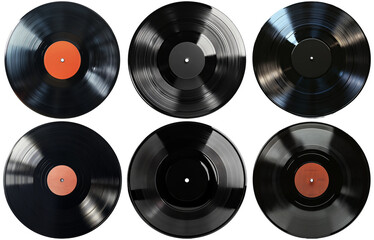 vintage vinyl records collection isolated on transparent background