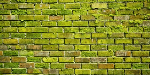 Canvas Print - Brick wall covered in green lichen , nature, texture, abstract, background, old, vintage, growth, moss, weathered, architecture