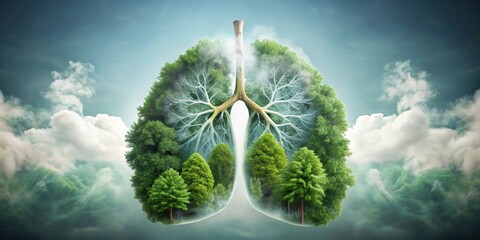 Clean lungs with trees and nature inside and smoke over them , clean, lungs, trees, nature, smoke, air, pollution, healthy