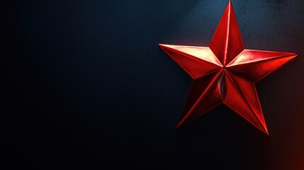 Poster - A red star with a metallic finish, glowing against a dark background. The strong contrast provides clear space for text.