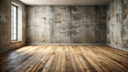 Canvas Print - Minimalistic room with weathered wooden floors and earthy tones , minimalistic, room, weathered floors