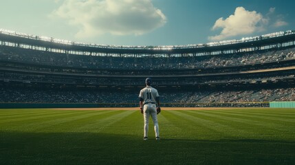 Professional Baseball Player Stands on Field of Iconic Stadium