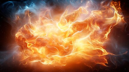 Poster - Vibrant, swirling flames dance against a dark background, creating a captivating blaze of orange and blue hues.