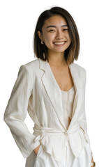 Sticker - PNG Elegant woman in white suit