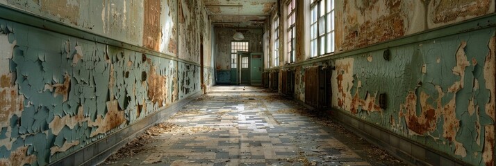 Poster - Haunting and foreboding abandoned mental health facility during winter