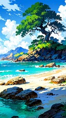 Wall Mural - anime mystical island anime style high-quality for wallpaper background