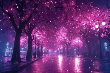 Sticker - A Rainy Night Underneath a Canopy of Pink Blossoms