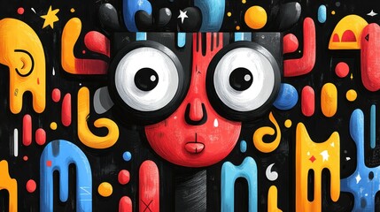 Wall Mural - Colorful abstract character with playful shapes and vivid colors.