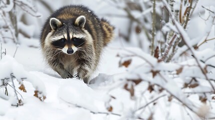 Wall Mural - A raccoon walk in the snow