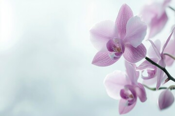 Sticker - Delicate Pink Orchid Blossoms Against a Soft White Background