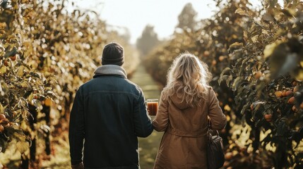 Poster - Autumn Stroll Through the Vineyard: A Couple's Serene Adventure