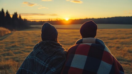 Poster - Two Friends Watching the Sunset by the Lake