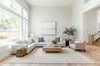 © DigitalMagicVisions - Serene Scandinavian Living Room with Light Wood Flooring and Large Windows for Natural Light - Top-Down View of Spacious and Airy Interior