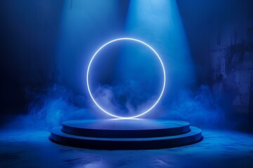 A circular light in the middle of a stage