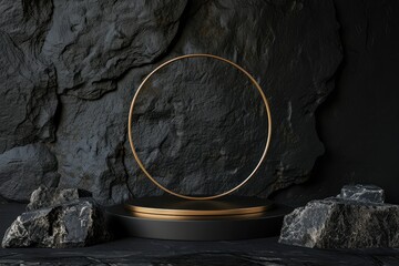 Aufkleber - Black Stone Background with Gold Circle and Platform