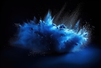 Wall Mural - Abstract Blue Powder Explosion Against a Black Background