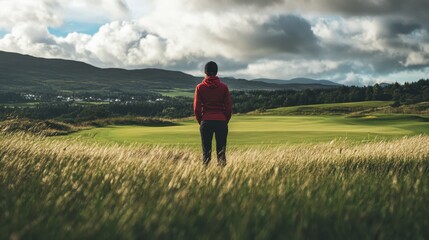 Wall Mural - Solitary Hiker Enjoying the Serene Countryside Landscape