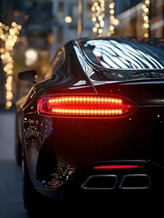 Wall Mural - Glowing LED Tail Lights of a Sleek and Powerful Luxury Sports Car on a Night City Street