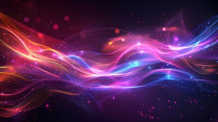 Wall Mural - Abstract Cosmic Waves with Glowing Lights