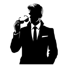 Wall Mural - silhouette of a man wear coat with sunglasses, businessman holding sunglasses