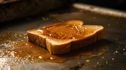 A slice of bread smeared with caramel