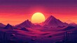 © indyntk - ancient rocky terrain with sprawling desert dunes distant mountain peaks and vibrant sunset in flat design style capturing serenity and grandeur