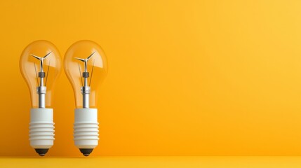 Two light bulbs on a bright yellow background, symbolizing innovation and energy.