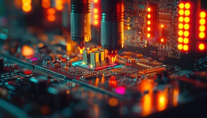 Wall Mural - Closeup of a Circuit Board with Illuminated Components