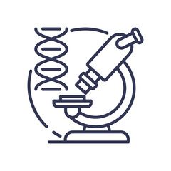 A microscope and DNA helix symbolize scientific exploration and discovery in biology and genetics.