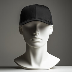 Canvas Print - mock up blank black hat on mannequin head, white background, Ai generated images