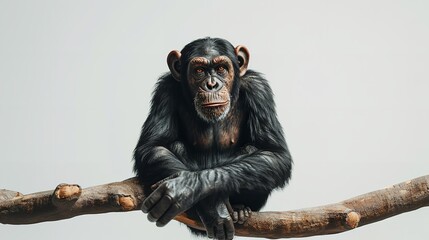 An monkey with a wood isolated on white background