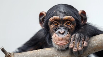 An monkey with a wood isolated on white background