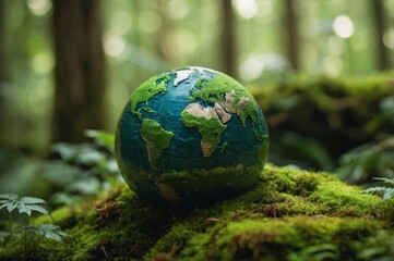 Wall Mural - Globe on moss-covered ground in forest