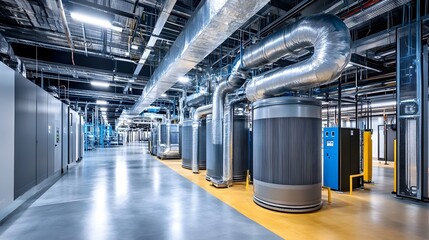 Poster - a photograph showcasing the intricate energy efficient cooling systems that power a state of the art
