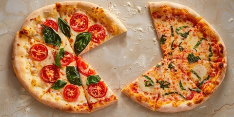 Two Separate Slices of Margherita Pizza