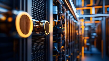 Poster - photograph showcasing the intricate heat exchangers within a state of the art data center