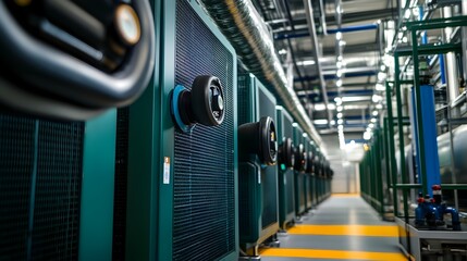 Wall Mural - Integrated Cooling System in a Sustainable Data Center Facility Optimizing Energy Efficiency and Environmental Impact for Modern IT Infrastructure