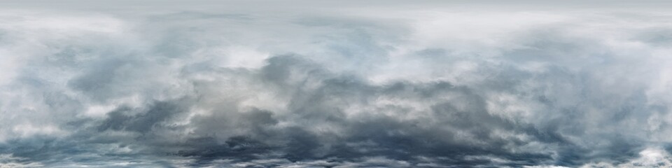 Naklejka na meble Dark moody rain clouds in dramatic overcast sky. Seamless 360 HDR spherical panorama. Full zenith or sky dome in 3D environment, sky replacement for aerial drone panoramas. Climate and weather change.