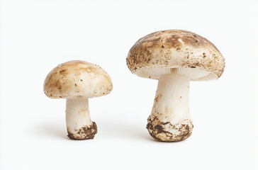 two mushrooms on a white background