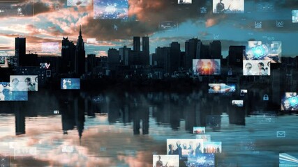 Aufkleber - Composite concept of modern society and visual network. Digital transformation. System engineering.