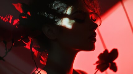 Wall Mural - Silhouette of a Woman in Red Light