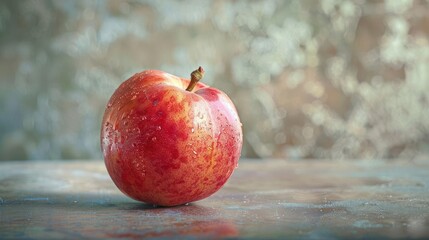 Wall Mural - A red apple with a reflection on a gray granite countertop.