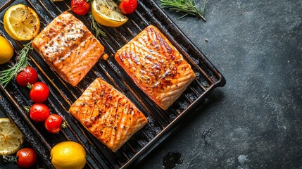 Wall Mural - BBQ grilled salmon served with a side.