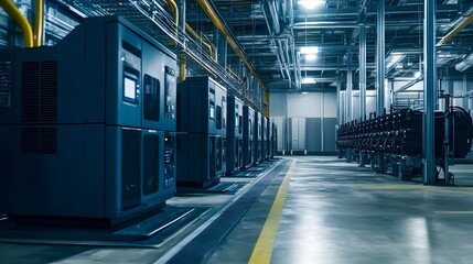 Poster - backup generators providing redundant power to a data center ensuring uninterrupted and disaster rec