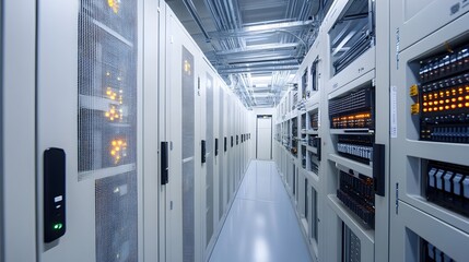 Poster - photograph showcasing innovative energy efficient power supply systems in a state of the art data ce