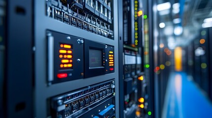 Poster - intricate power supply control panel regulating the electrical infrastructure of a high tech data ce