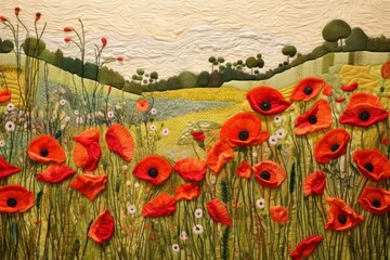 Sticker - Poppy fields painting pattern flower.