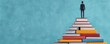 © Cherrin - A figure ascending a staircase made of books, each step labeled with a different career milestone, representing the progression in a chosen career path
