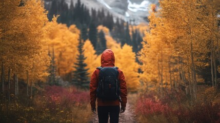 Wall Mural - Autumn Hike in the Majestic Mountain Forest