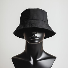 Poster - mockup blank black bucket hat on mannequin head, white background, Ai Generated Images